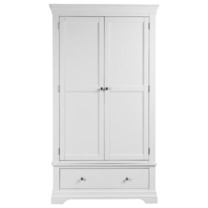 White Painted 2 Door Double French Wardrobe with Drawer - Olivia