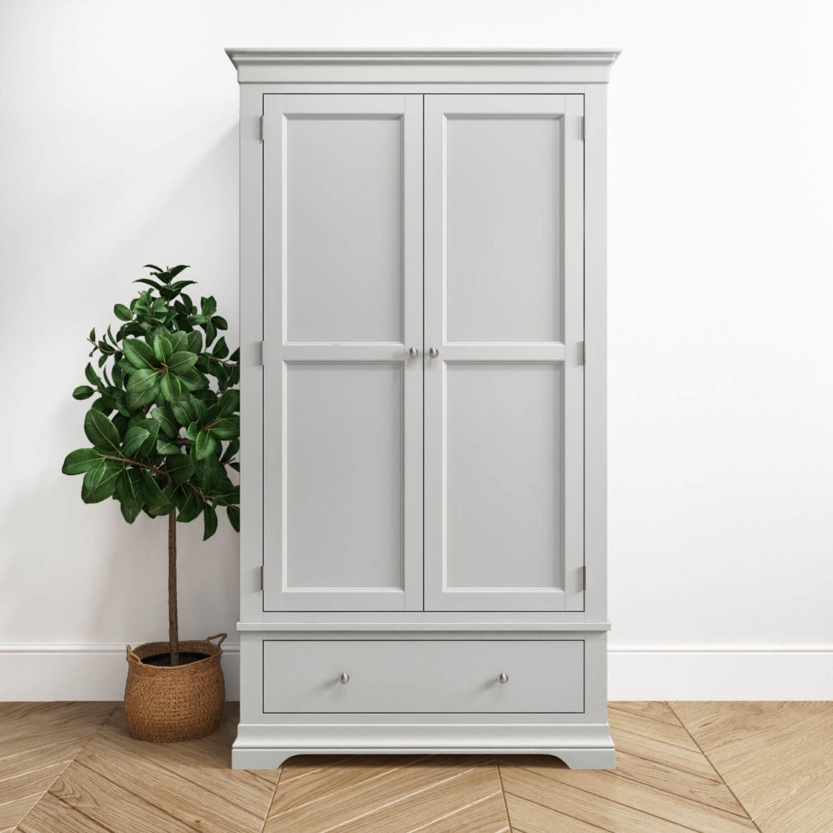 Grey Painted 2 Door Double French Wardrobe with Drawer - Olivia