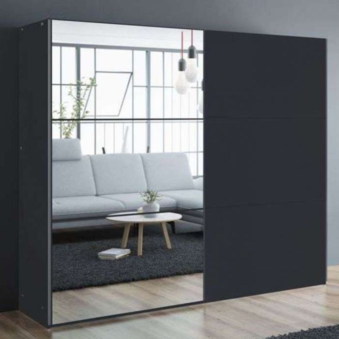 Boris 250cm Sliding 3 Door Mirror Wardrobe - Black