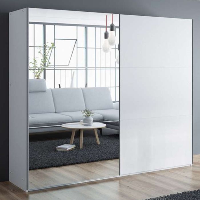 Boris 250cm Sliding 3 Door Mirror Wardrobe - White