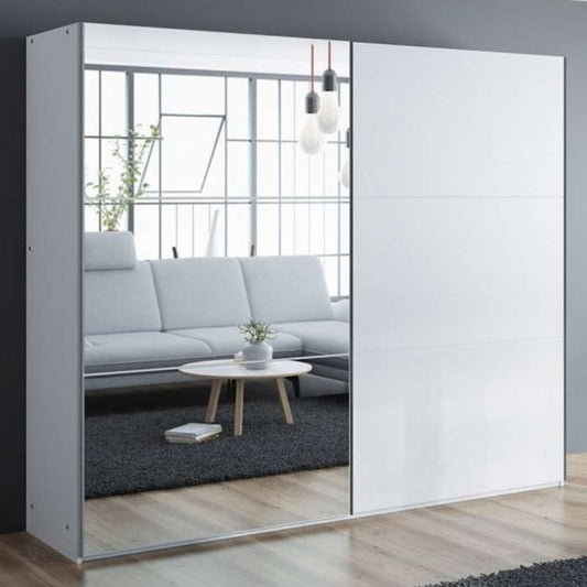 Boris 250cm Sliding 3 Door Mirror Wardrobe - White