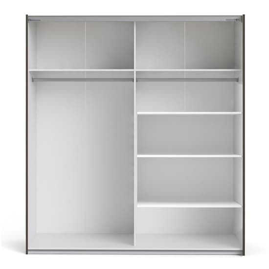 Opim Mirrored Sliding 2 Door Wardrobe In Matt Black With 5 Shelves