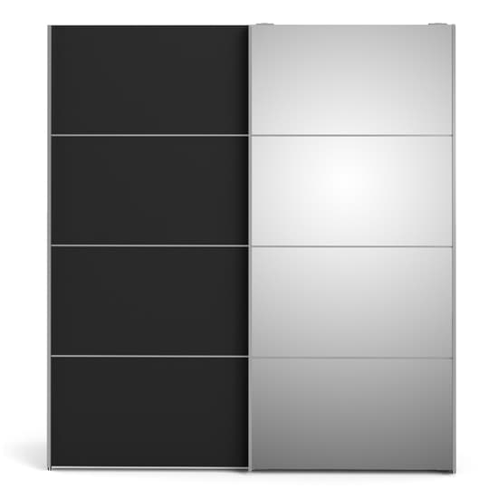 Opim Mirrored Sliding 2 Doors Wardrobe In Black With 2 Shelves