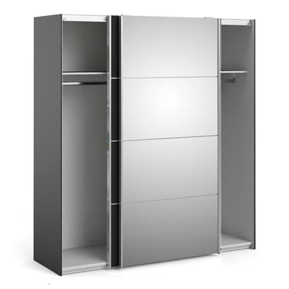Opim Mirrored Sliding 2 Doors Wardrobe In Black With 2 Shelves