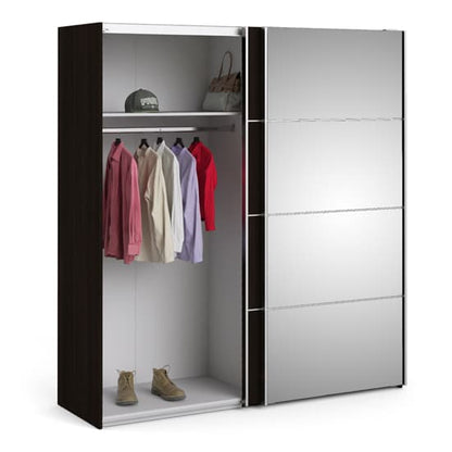 Opim Mirrored Sliding 2 Doors Wardrobe In Black With 2 Shelves