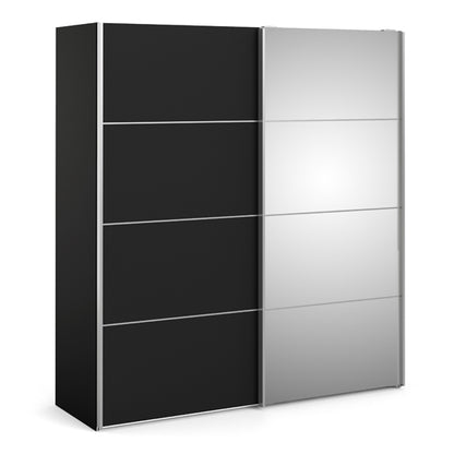 Opim Mirrored Sliding 2 Doors Wardrobe In Black With 2 Shelves