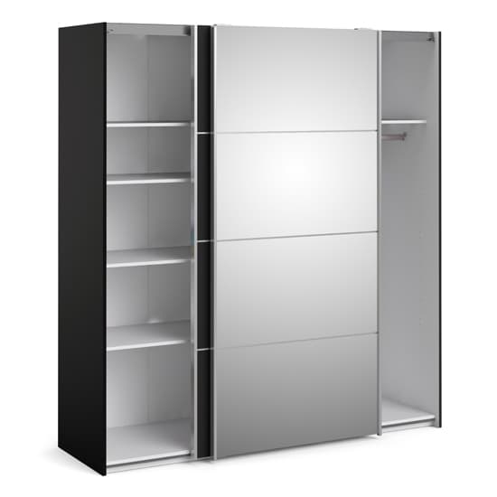 Opim Mirrored Sliding 2 Doors Wardrobe In Black With 5 Shelves