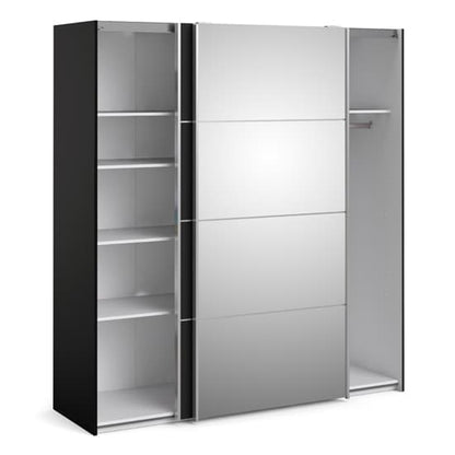 Opim Mirrored Sliding 2 Doors Wardrobe In Black With 5 Shelves