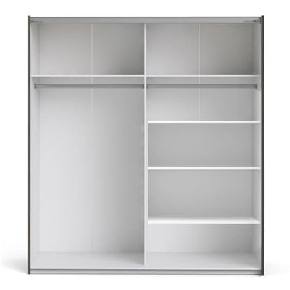 Opim Mirrored Sliding 2 Doors Wardrobe In Black With 5 Shelves