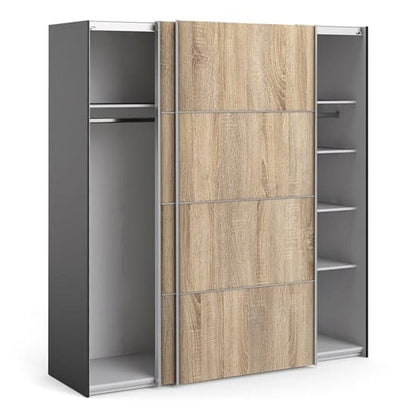 Opim Wooden Sliding 2 Doors Wardrobe In Black Oak With 5 Shelves