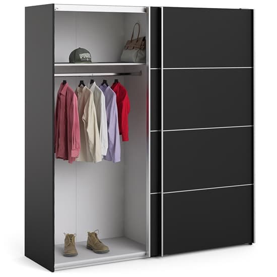 Opim Wooden Sliding 2 Doors Wardrobe In Matt Black With 2 Shelves