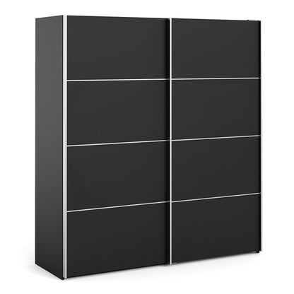 Opim Wooden Sliding 2 Doors Wardrobe In Matt Black With 2 Shelves