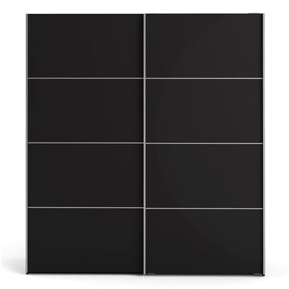 Opim Wooden Sliding 2 Doors Wardrobe In Matt Black With 5 Shelves