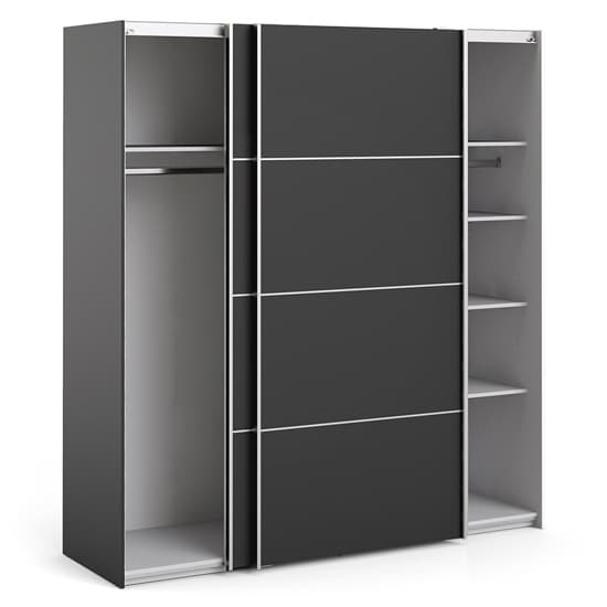 Opim Wooden Sliding 2 Doors Wardrobe In Matt Black With 5 Shelves