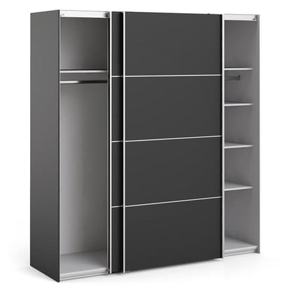 Opim Wooden Sliding 2 Doors Wardrobe In Matt Black With 5 Shelves