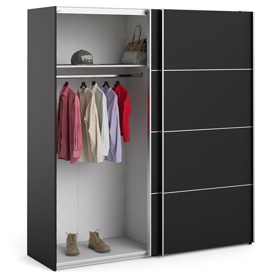 Opim Wooden Sliding 2 Doors Wardrobe In Matt Black With 5 Shelves