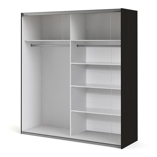 Opim Wooden Sliding 2 Doors Wardrobe In Matt Black With 5 Shelves