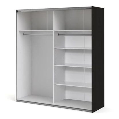 Opim Wooden Sliding 2 Doors Wardrobe In Matt Black With 5 Shelves