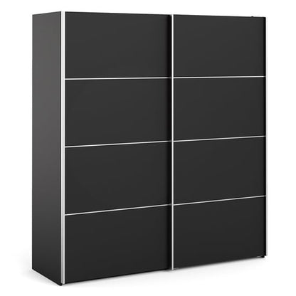 Opim Wooden Sliding 2 Doors Wardrobe In Matt Black With 5 Shelves