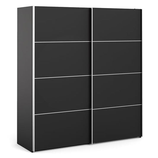 Opim Wooden Sliding 2 Doors Wardrobe In Matt Black With 5 Shelves