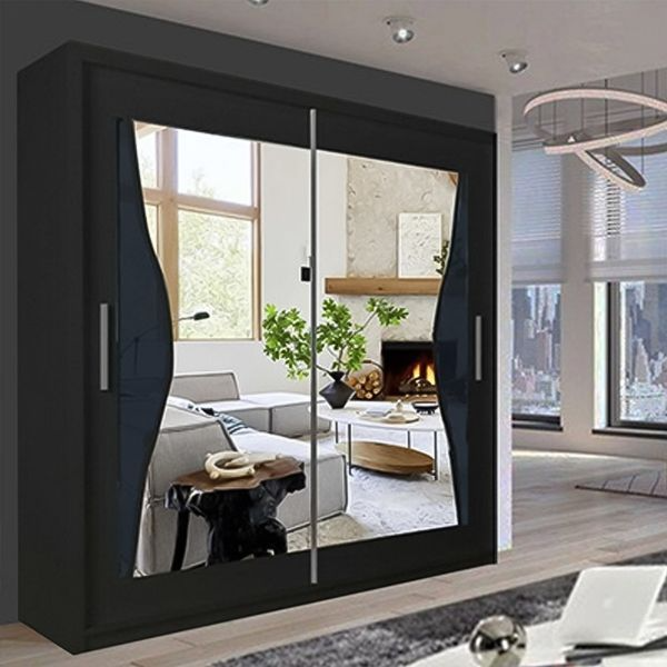FURCO | Heffner Black | Sliding 2 Door Wardrobe | Offered in 3 Sizes | Sophisticated & Functional