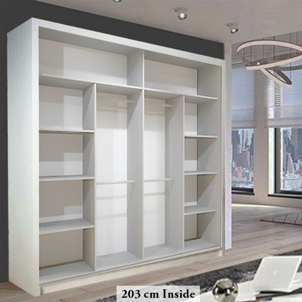 FURCO | Heffner | White Sliding 2 Door Wardrobe | Available in 3 Sizes | Sleek & Versatile Design