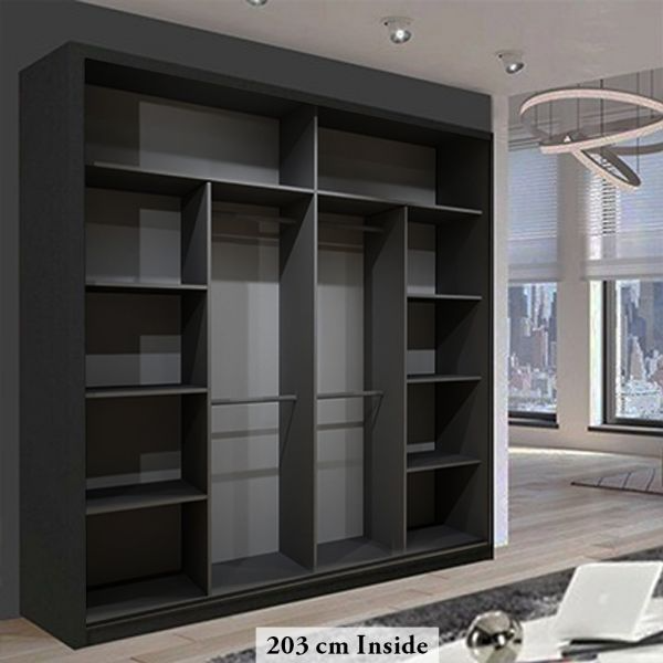 FURCO | Heffner Black | Sliding 2 Door Wardrobe | Offered in 3 Sizes | Sophisticated & Functional