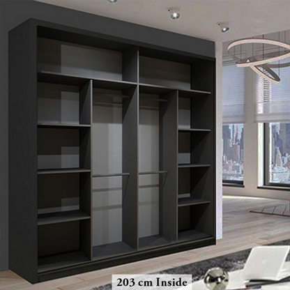 FURCO | Heffner Black | Sliding 2 Door Wardrobe | Offered in 3 Sizes | Sophisticated & Functional