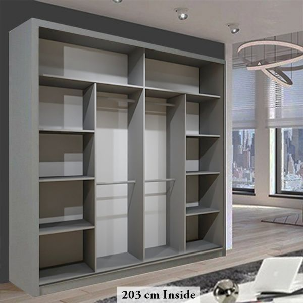 FURCO | Heffner Grey | Sliding 2 Door Wardrobe | 3 Size Choices | Contemporary & Chic Storage