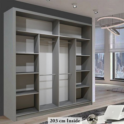 FURCO | Heffner Grey | Sliding 2 Door Wardrobe | 3 Size Choices | Contemporary & Chic Storage