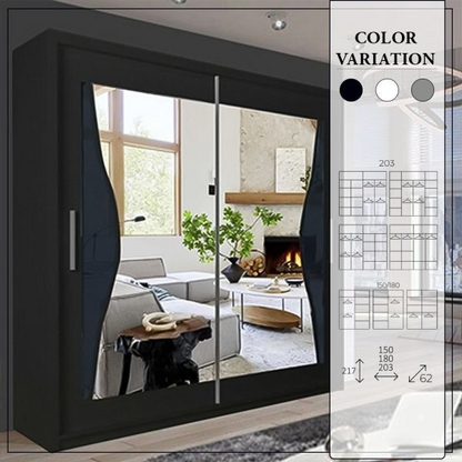 FURCO | Heffner Black | Sliding 2 Door Wardrobe | Offered in 3 Sizes | Sophisticated & Functional