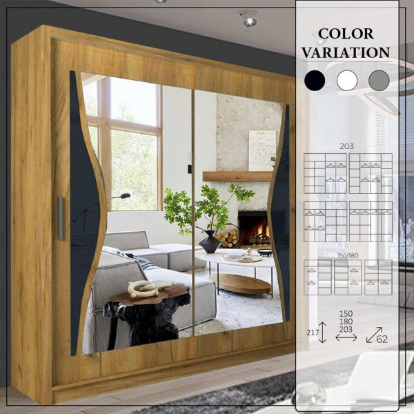 FURCO | Heffner Walnut | Sliding 2 Door Wardrobe | Available in 3 Sizes | Classic & Durable Design