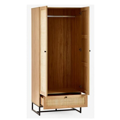 Pabla Wooden Wardrobe With 2 Doors 1 Drawer In Oak