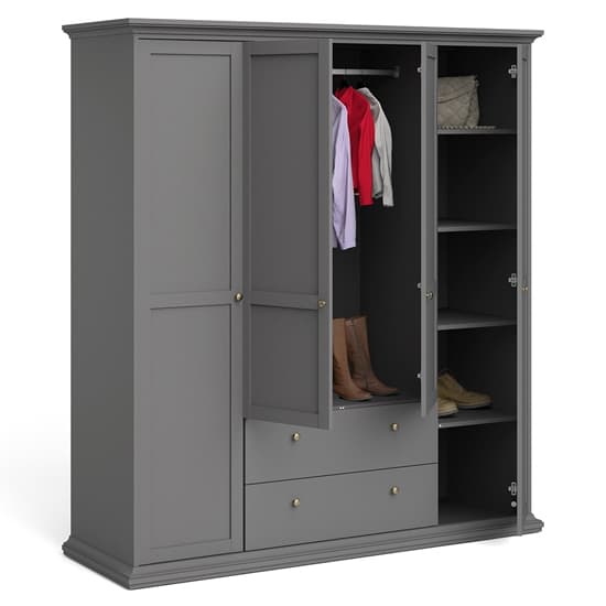 Paroya Wooden 4 Doors 2 Drawers Wardrobe In Matt Grey
