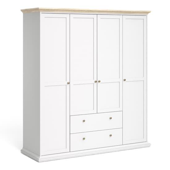 Paroya Wooden 4 Doors 2 Drawers Wardrobe In White And Oak