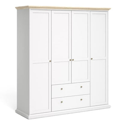 Paroya Wooden 4 Doors 2 Drawers Wardrobe In White And Oak