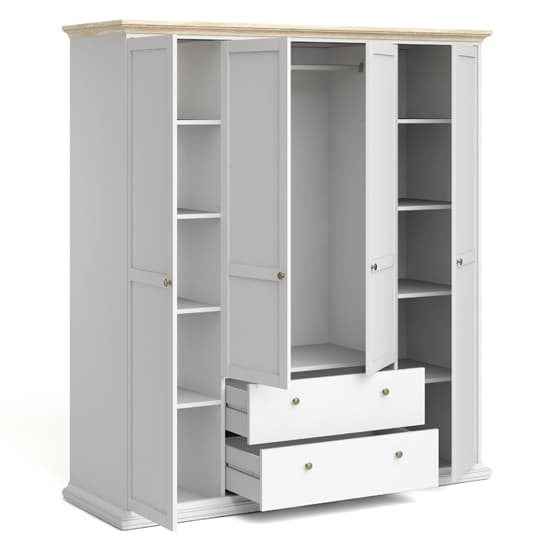Paroya Wooden 4 Doors 2 Drawers Wardrobe In White And Oak