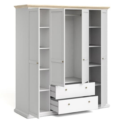 Paroya Wooden 4 Doors 2 Drawers Wardrobe In White And Oak