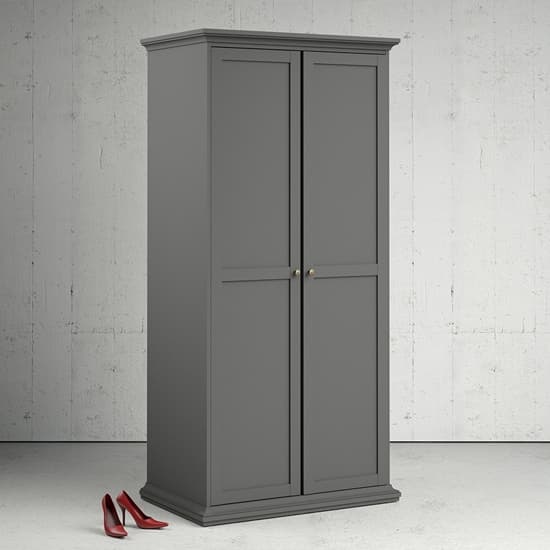 Paroya Wooden Double Door Wardrobe In Matt Grey