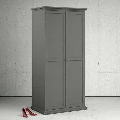 Paroya Wooden Double Door Wardrobe In Matt Grey