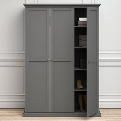 Paroya Wooden Triple Door Wardrobe In Matt Grey