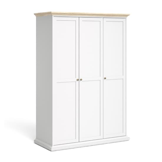 Paroya Wooden Triple Door Wardrobe In White And Oak