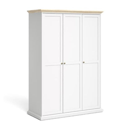 Paroya Wooden Triple Door Wardrobe In White And Oak