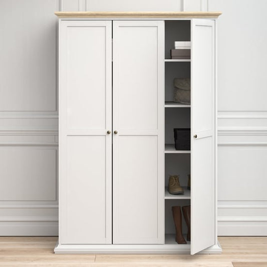 Paroya Wooden Triple Door Wardrobe In White And Oak