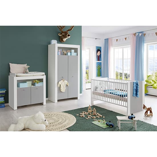 Peco Kids Room Wooden Wardrobe In White And Light Grey