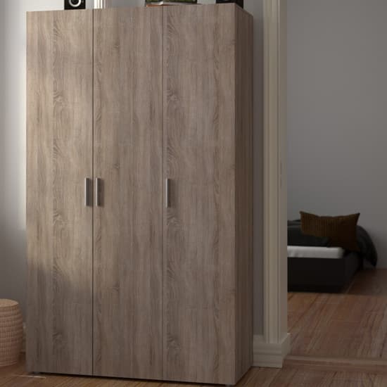 Perkin Wooden Wardrobe With 3 Doors In Truffle Oak