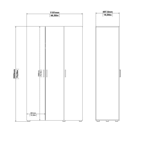 Perkin Wooden Wardrobe With 3 Doors In White