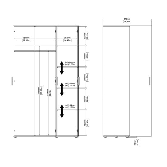 Perkin Wooden Wardrobe With 3 Doors In White