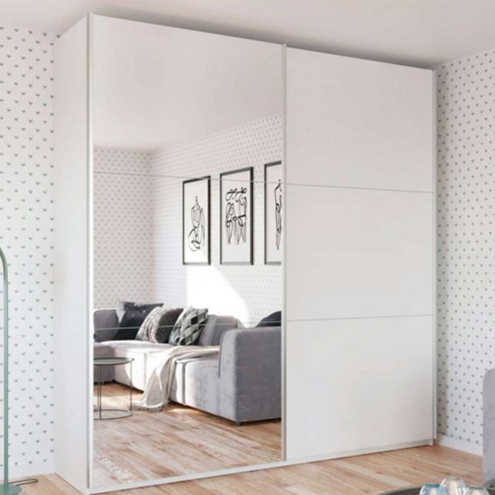 Wokingham White Mirrored Sliding 2 Door Wardrobe | 225cm | Classic Clean Aesthetic | Furco