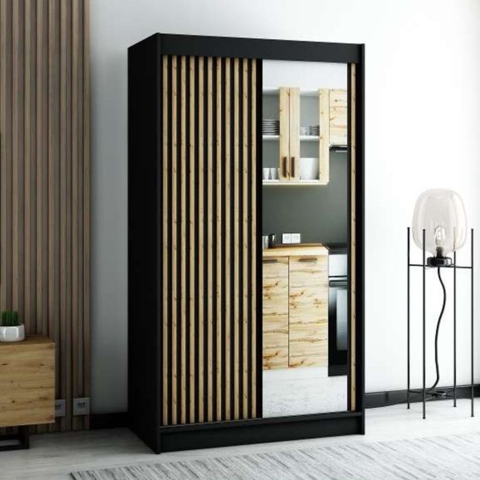 Gloucester II 120cm Sliding 2 Door Wardrobe with Mirror - Black